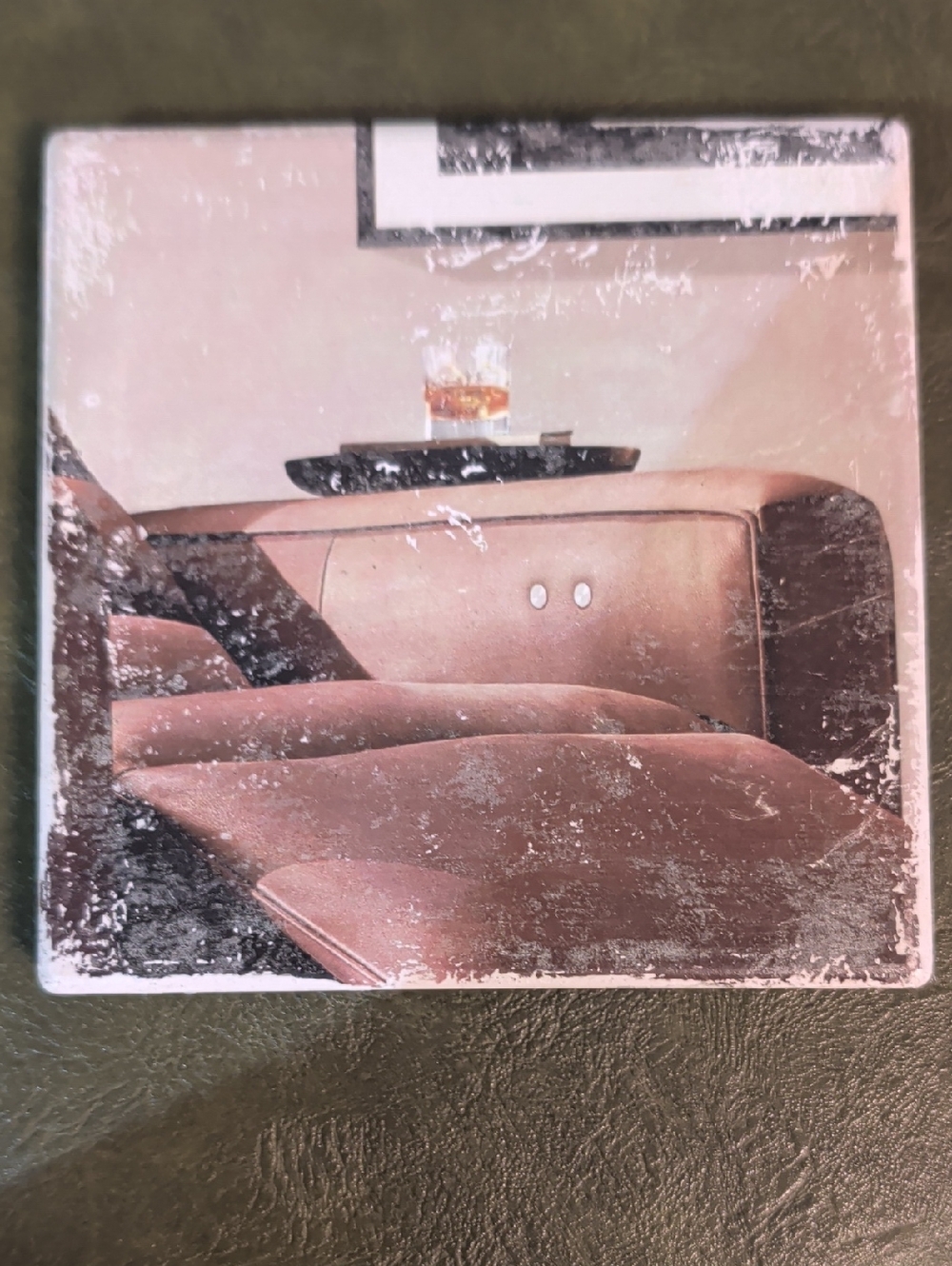 Vintage Style Brown Leather Sofa Tile Coaster MCM Handcrafted